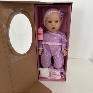 Madame Alexander Purple Polka Dot Baby Doll with Pink Bottle